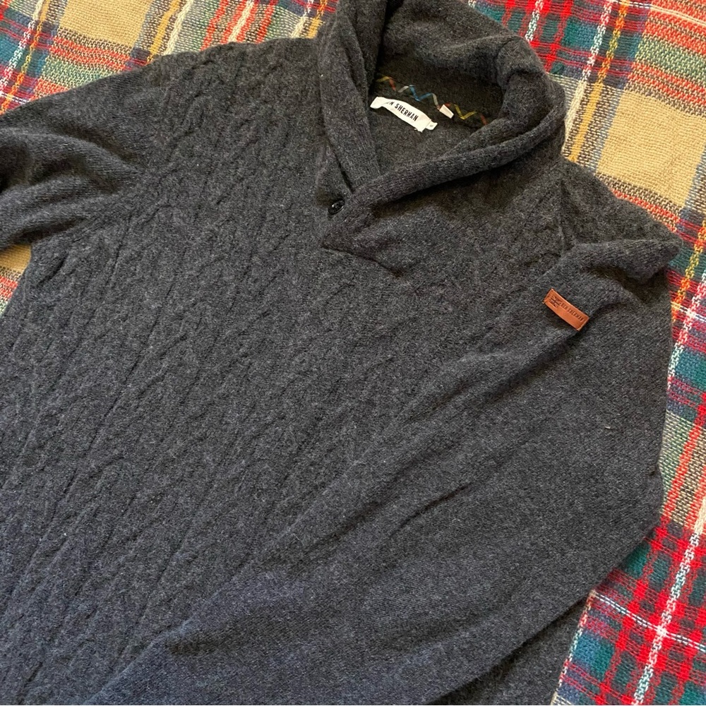 Ben Sherman gray cable knit shawl collar sweater XXL